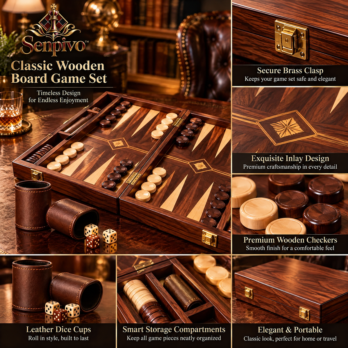 Senpivo Classic Wooden Board Game Set detail image 2